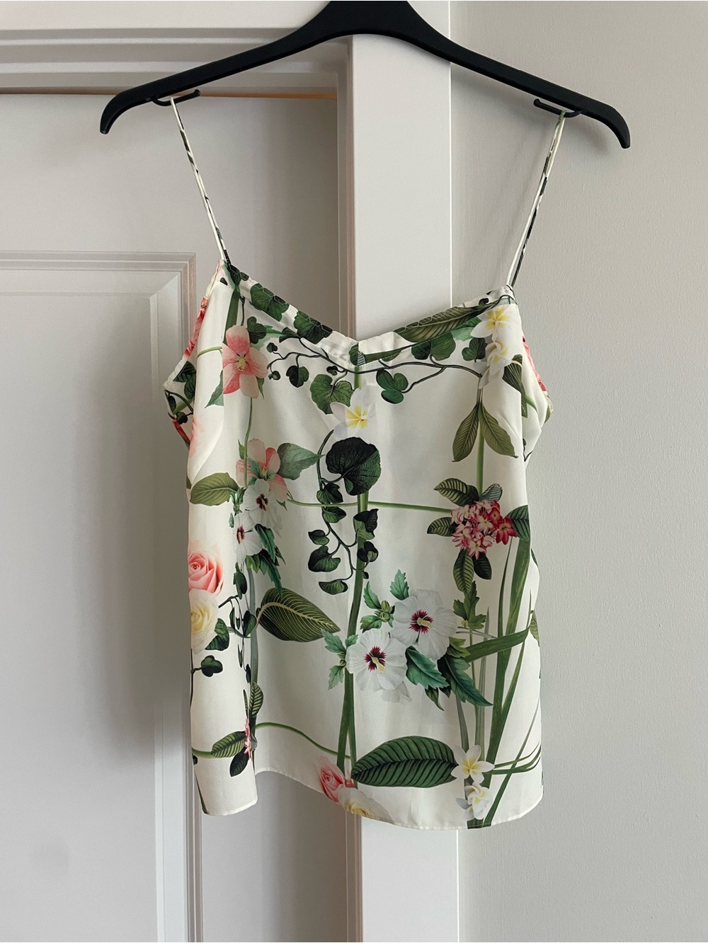 Ted Baker Floral Silk-Feel Spaghetti Strap Cami - White/Green Floral